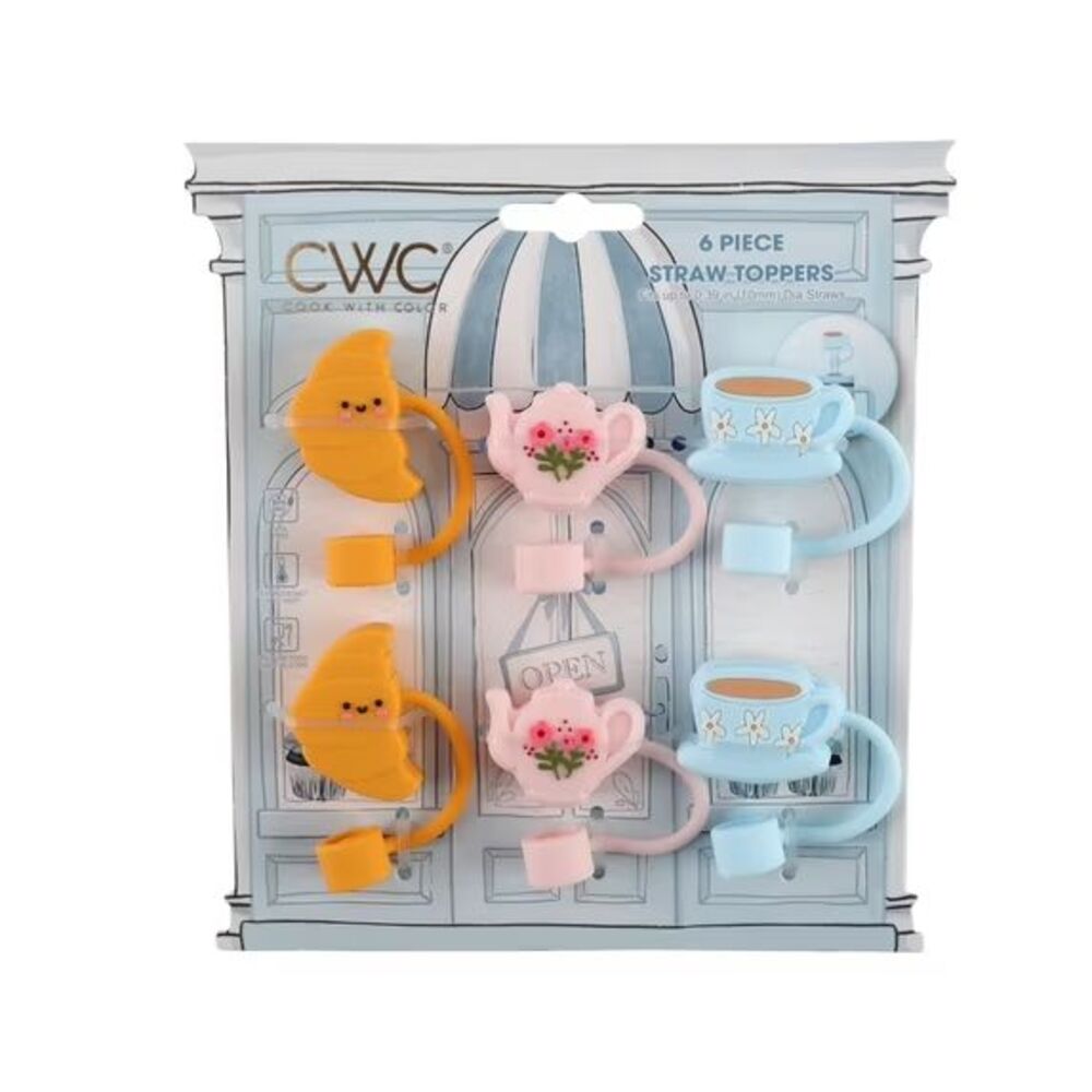 Cook With Color 6 Piece Straw Topper Set, Reusable, Universal Fit, Tea Party